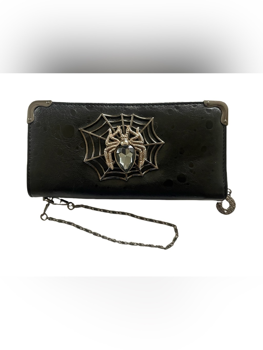 Black Spider and Web Motif Embellished Convertible Wristlet / Wallet